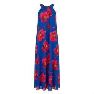 NEW Kate and Lily Women's Size 14W 14 Blue Red Floral Halter Maxi Dress Plus
